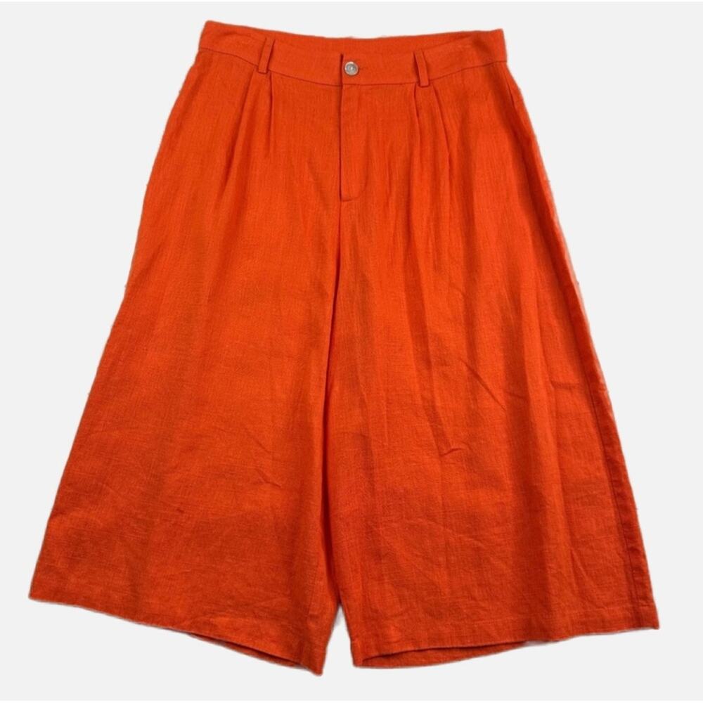 HOSBJERG Linen Capri Palazzo Summer Pants - ORANGE